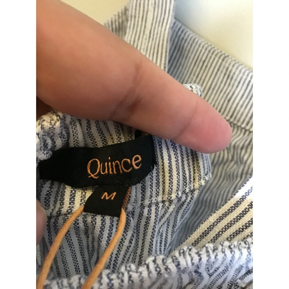 Quince Women's Chambray Stripe European Linen Square Neck Jumpsuit Size M NWT